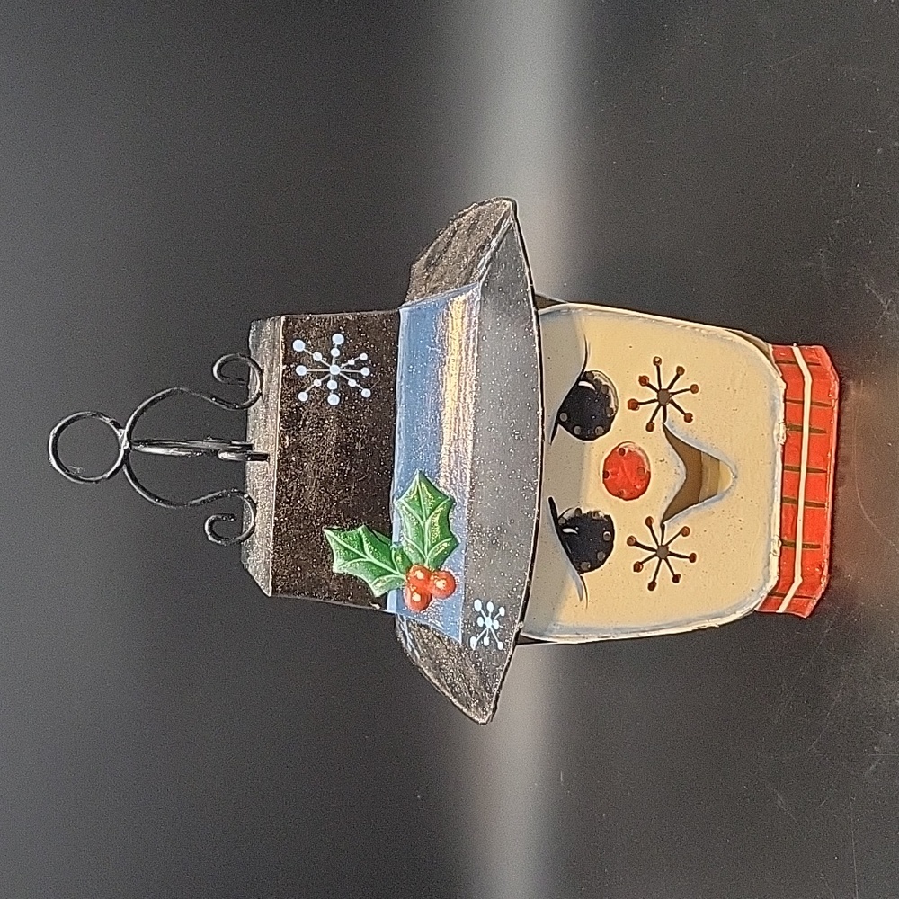 Frosty the Snowman Vintage Metal Hanging Lantern Holiday Winter Painted Snow Ice